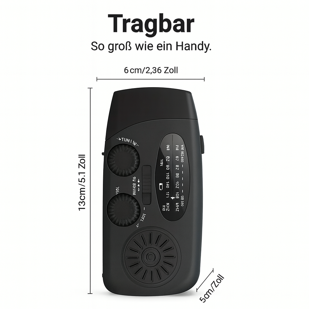 Notfallradio mit LED-Taschenlampe, Kurbel- & Solarladung – Kompakt, robust & zuverlässig