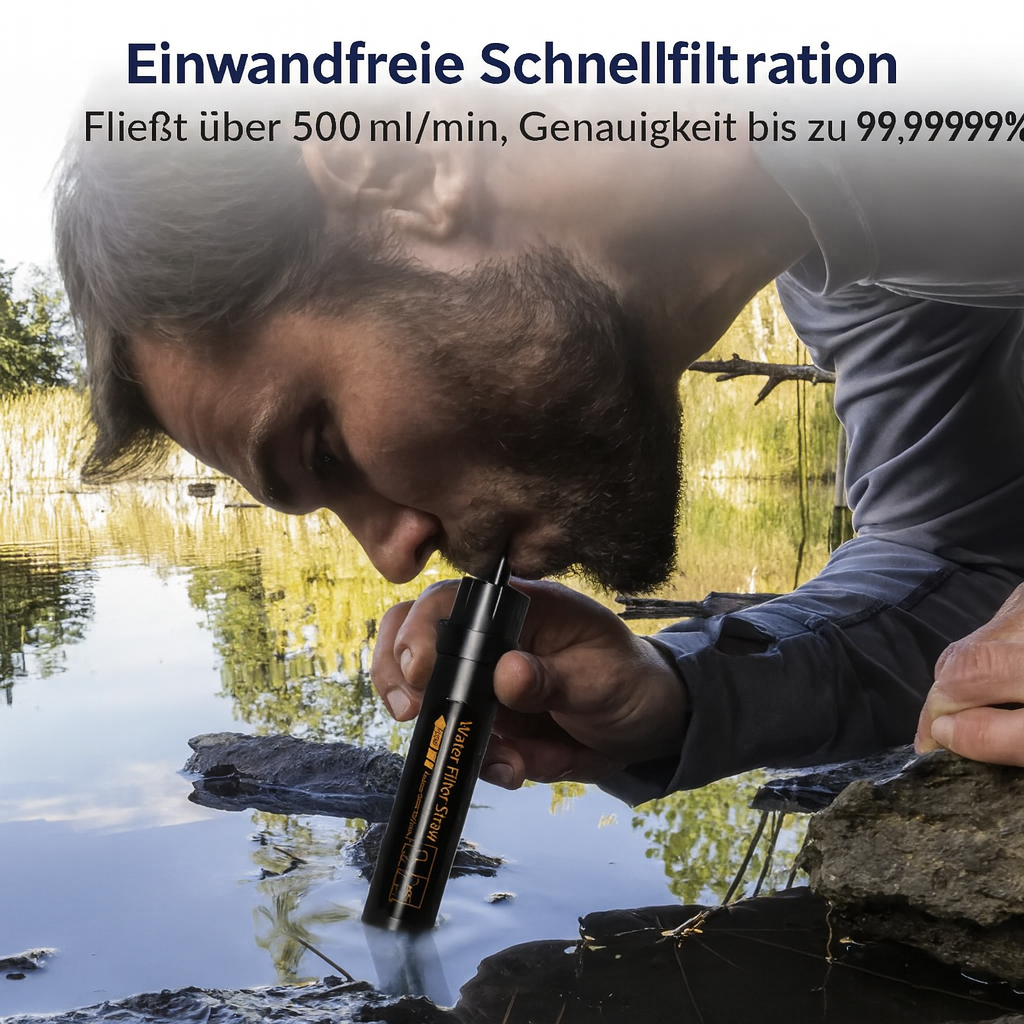 Tragbarer Wasserfilter mit Strohhalm – Sauberes Trinkwasser überall