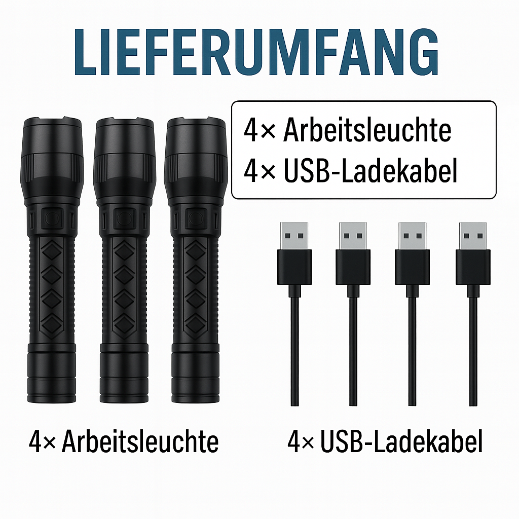 2er-Set LED-Taschenlampen – Kompakt, wiederaufladbar, lange Akkulaufzeit