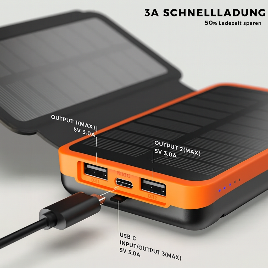 Solar Powerbank 25.000 mAh – Tragbare Schnelllade-Powerbank