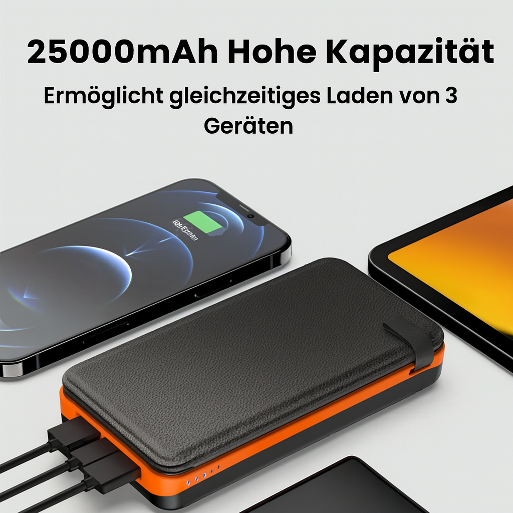 Solar Powerbank 25.000 mAh – Tragbare Schnelllade-Powerbank