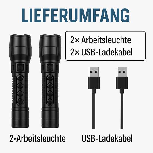 2er-Set LED-Taschenlampen – Kompakt, wiederaufladbar, lange Akkulaufzeit