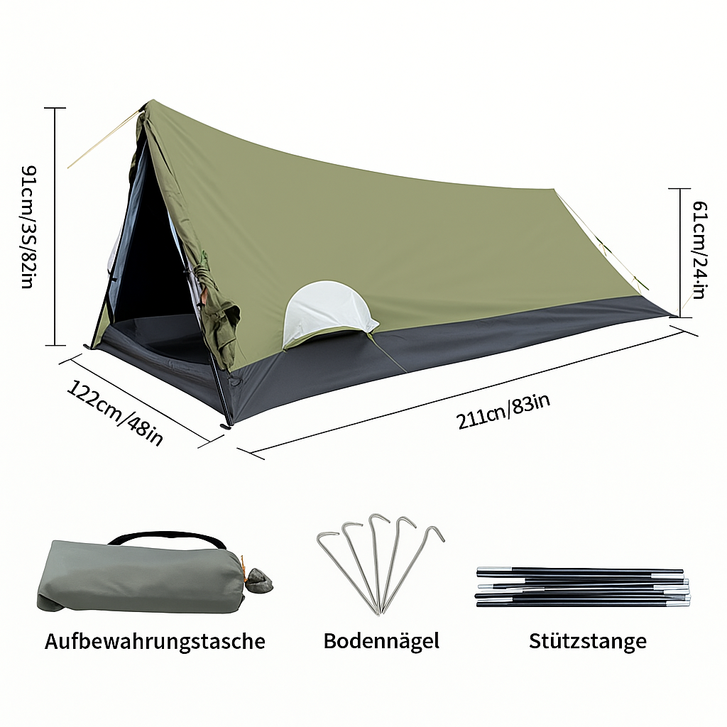 Zelt mit Reißverschluss 1-2-Personen Ultraleicht | 4-Jahreszeiten-Rucksackzelt