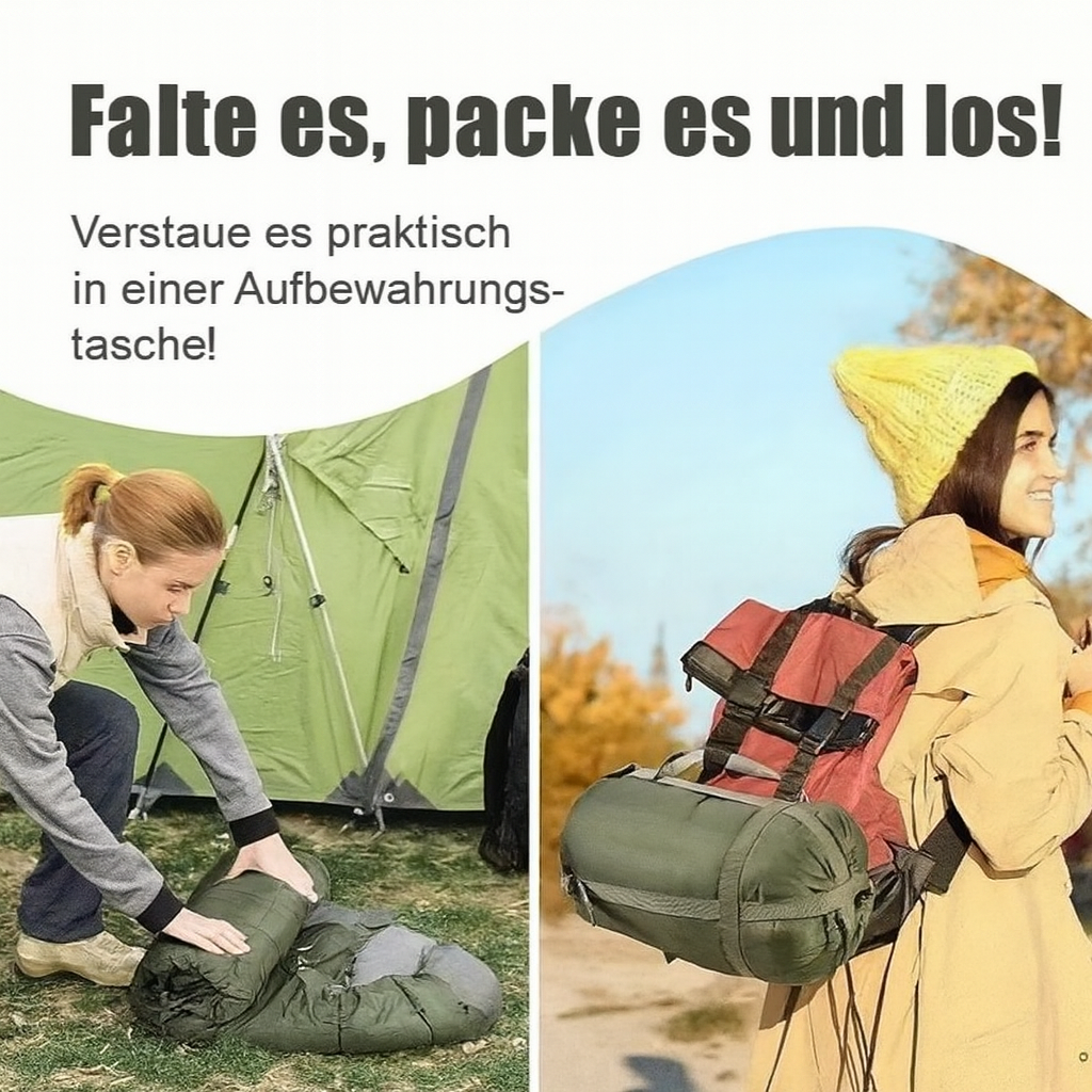 Schlafsack für Erwachsene – Kompakt & Warm, Ganzjahres-Campingschlafsack (Grün / Navy)
