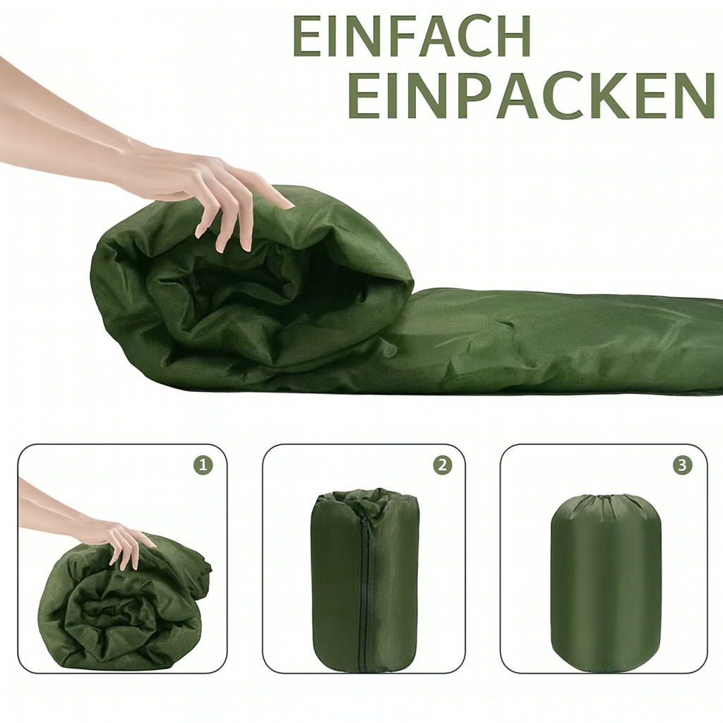 Schlafsack für Erwachsene – Kompakt & Warm, Ganzjahres-Campingschlafsack (Grün / Navy)