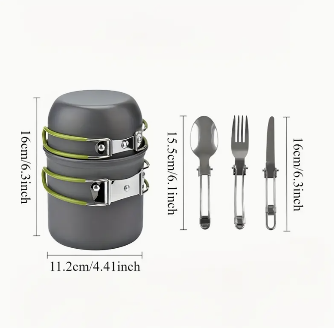 2-er Set Kompaktes Camping-Kochset mit Klappbesteck & Transporttasche