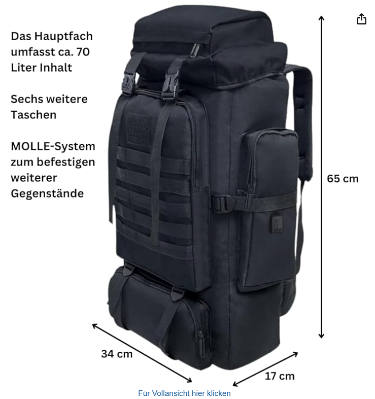 Notfallrucksack Basic - Komplette Überlebensausrüstung mit Solarradio